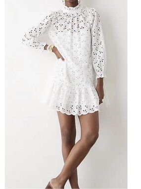 J.Crew Ruffleneck Mini Dress in Eyelet SMALL EUC
